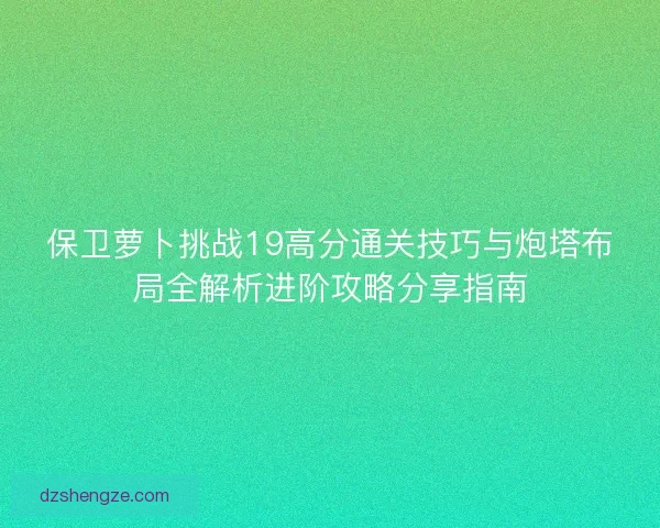 保卫萝卜挑战19高分通关技巧与炮塔布局全解析进阶攻略分享指南