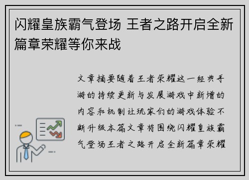 闪耀皇族霸气登场 王者之路开启全新篇章荣耀等你来战